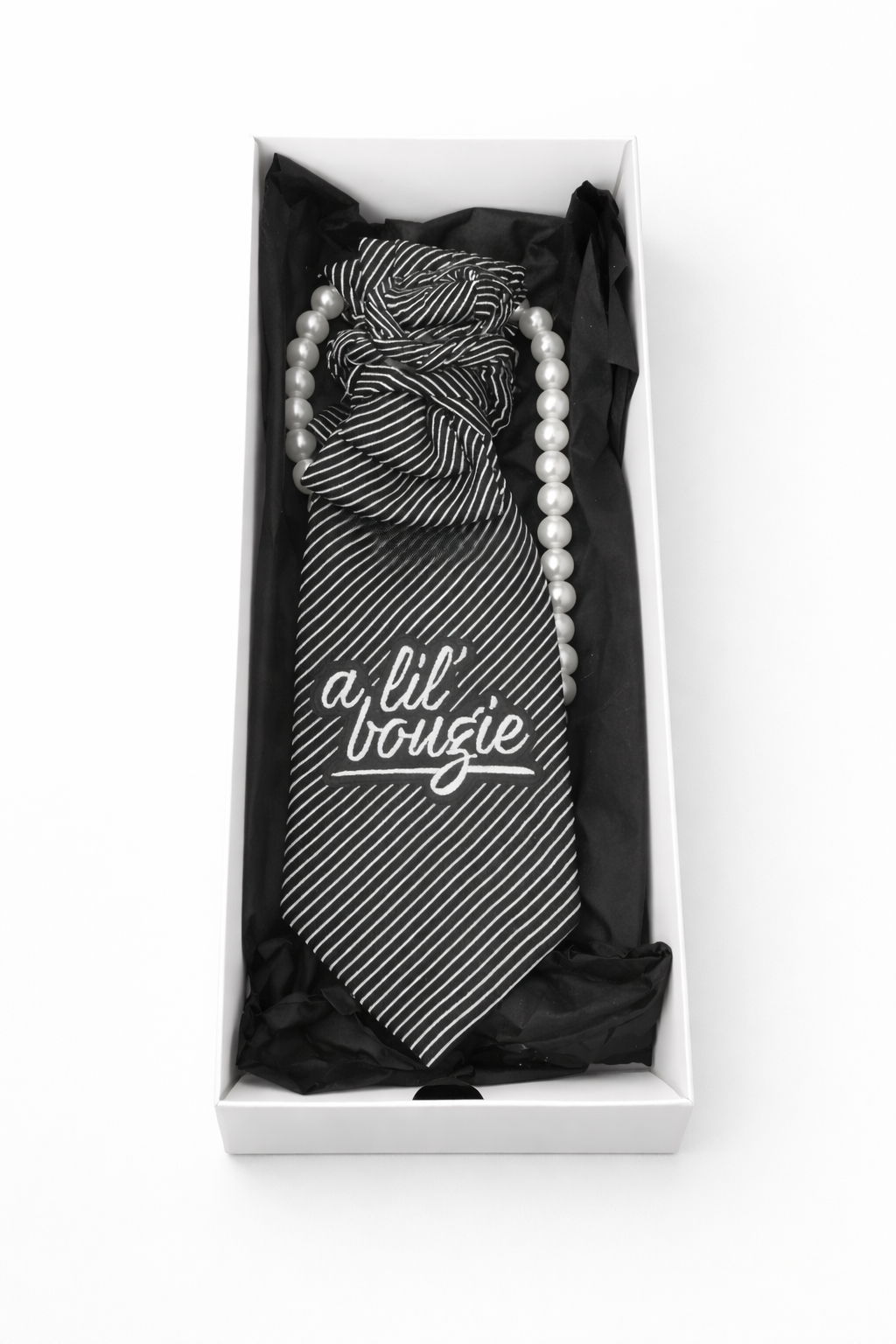 Custom necktie with Pearl Necklace