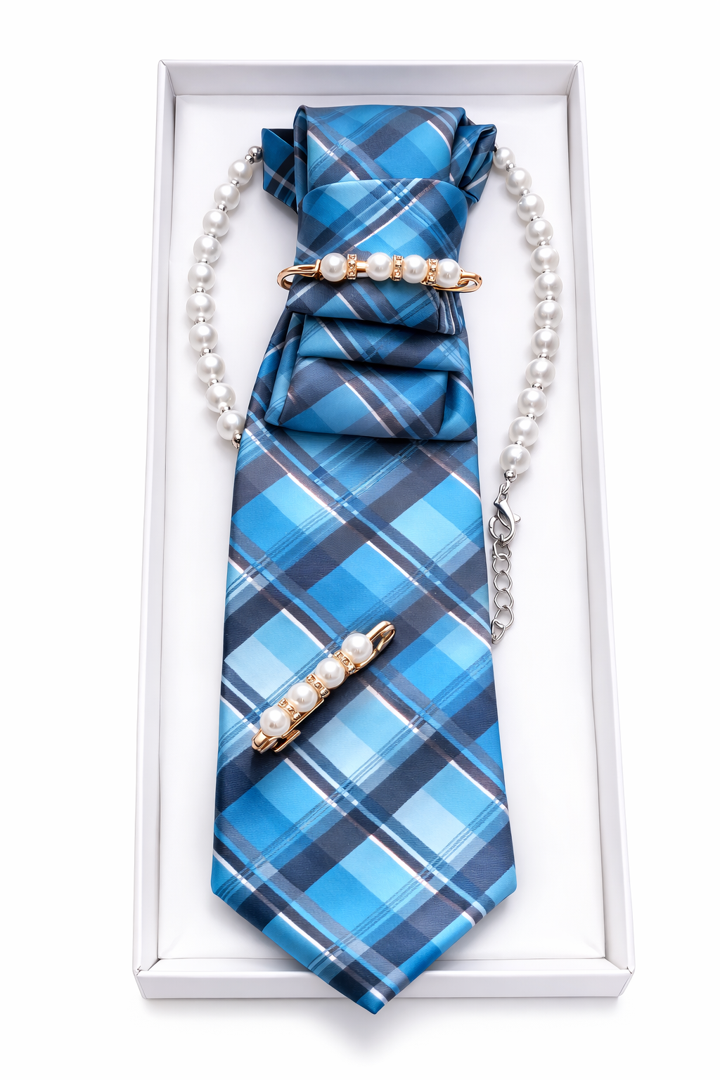 Custom necktie with Pearl Necklace