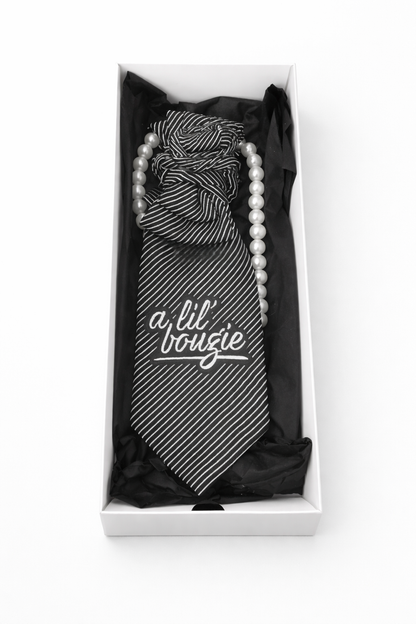 Custom necktie with Pearl Necklace