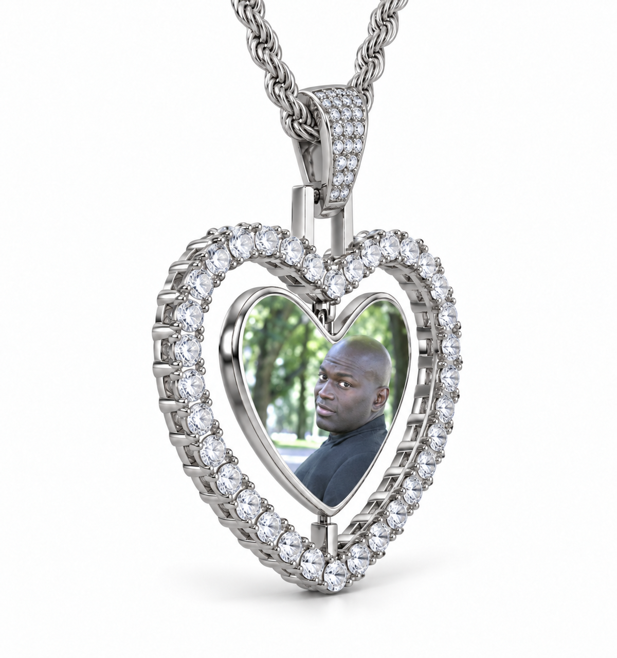 Silver heart-shaped rotating bezel necklace