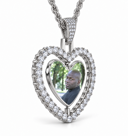 Silver heart-shaped rotating bezel necklace